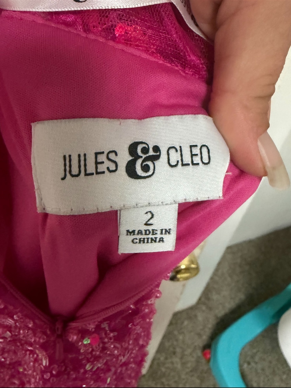 Jules & Cleo Fuchsia Lace Prom Dress